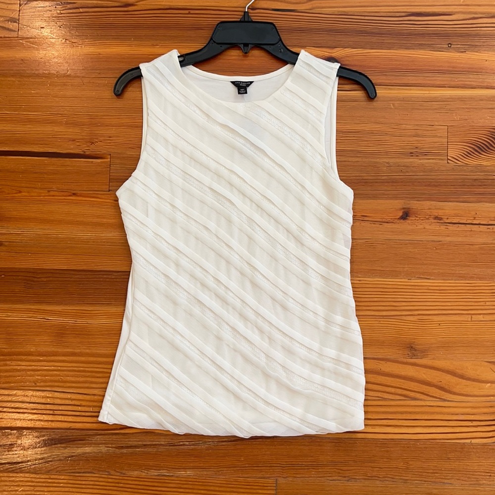 Ann Taylor Petite Size MP Blouse Warm White with Diagonal Sequin Detailing; NWT